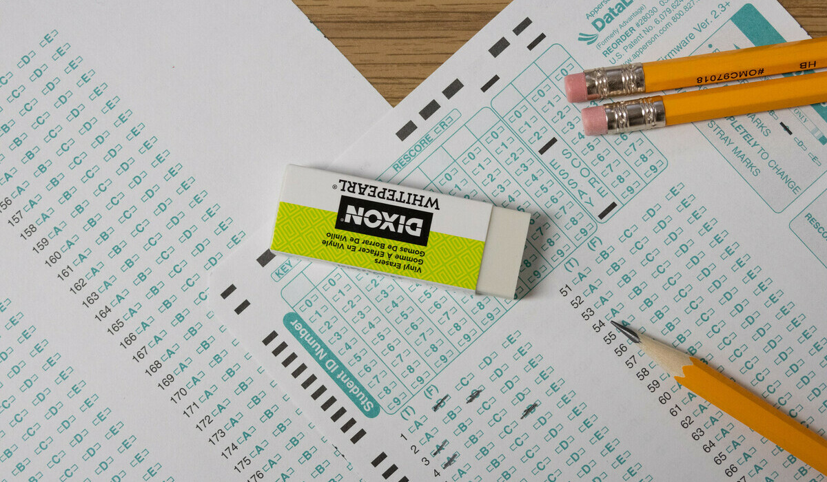 scantron, pencils, and erasers